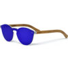Round bamboo wood sunglasses blue mirrored polarized lenses