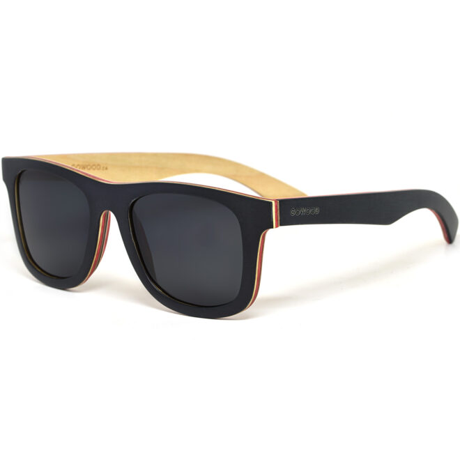 Black maple wood sunglasses with black polarized lenses
