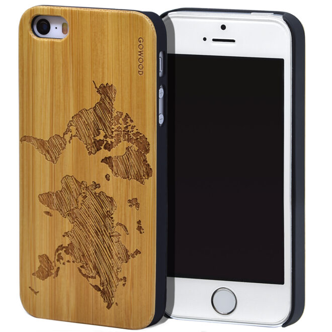 iPhone 5 wood case bamboo world map