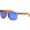 Square bamboo wood sunglasses blue mirrored polarized lenses