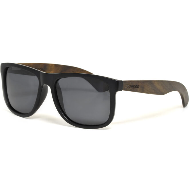 Square ebony wood sunglasses black polarized lenses