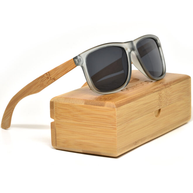 Square bamboo wood sunglasses black polarized lenses bamboo box