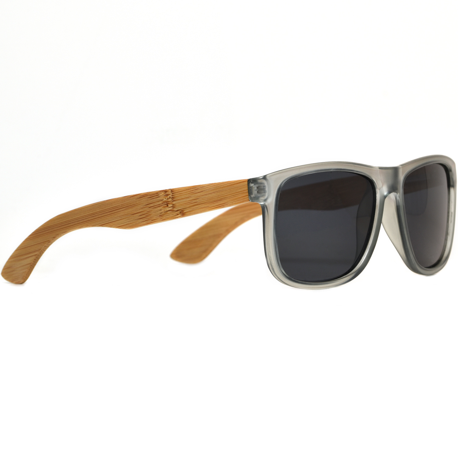 Square bamboo wood sunglasses black polarized lenses right