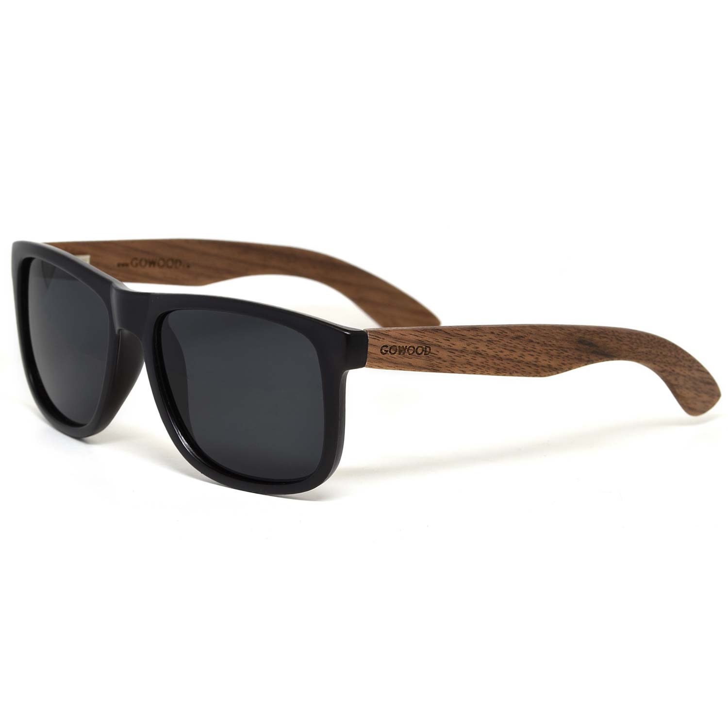 Square walnut wood sunglasses black polarized lenses