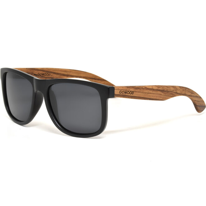 Square zebra wood sunglasses black polarized lenses