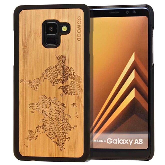 Samsung Galaxy A8 wood case world map front