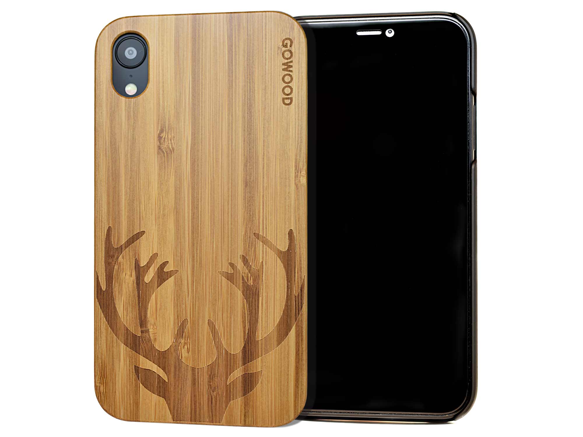 iPhone XR wood case, iPhone XR case bamboo deer GW