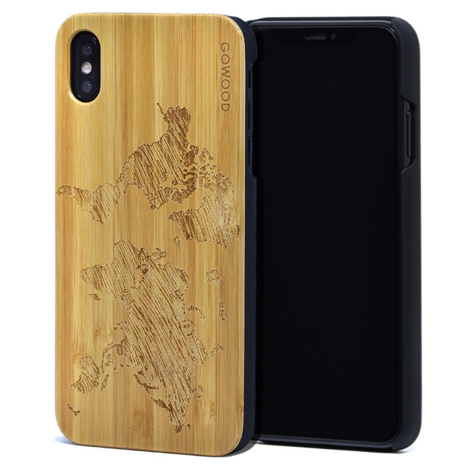 iPhone XS Max wood case bamboo world map