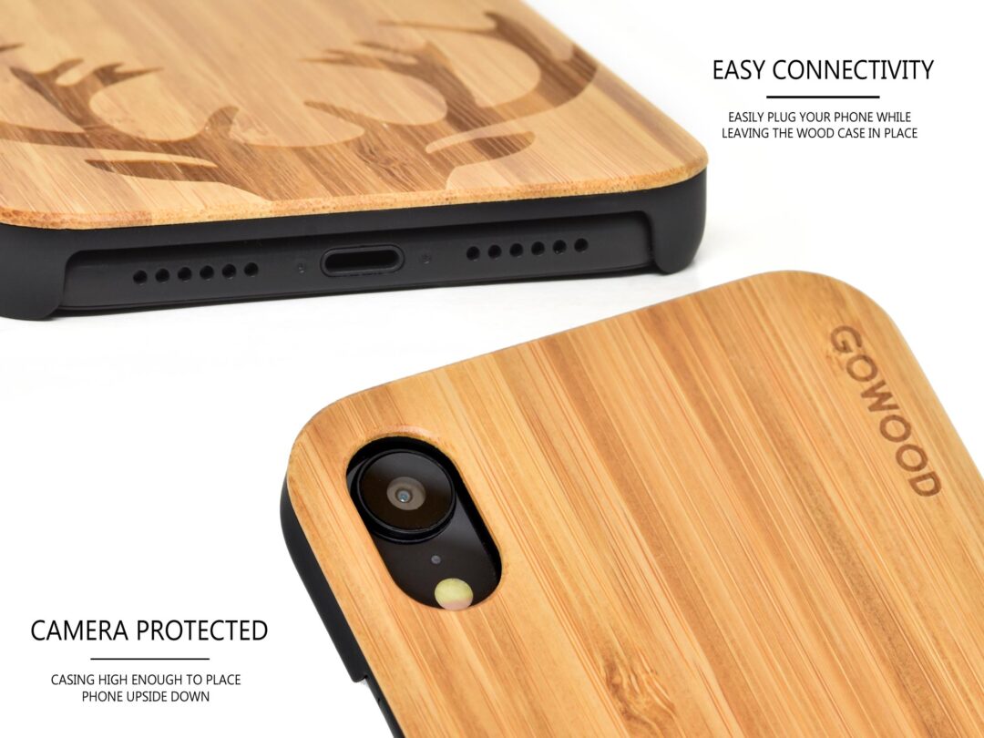 iPhone XR wood case bamboo deer