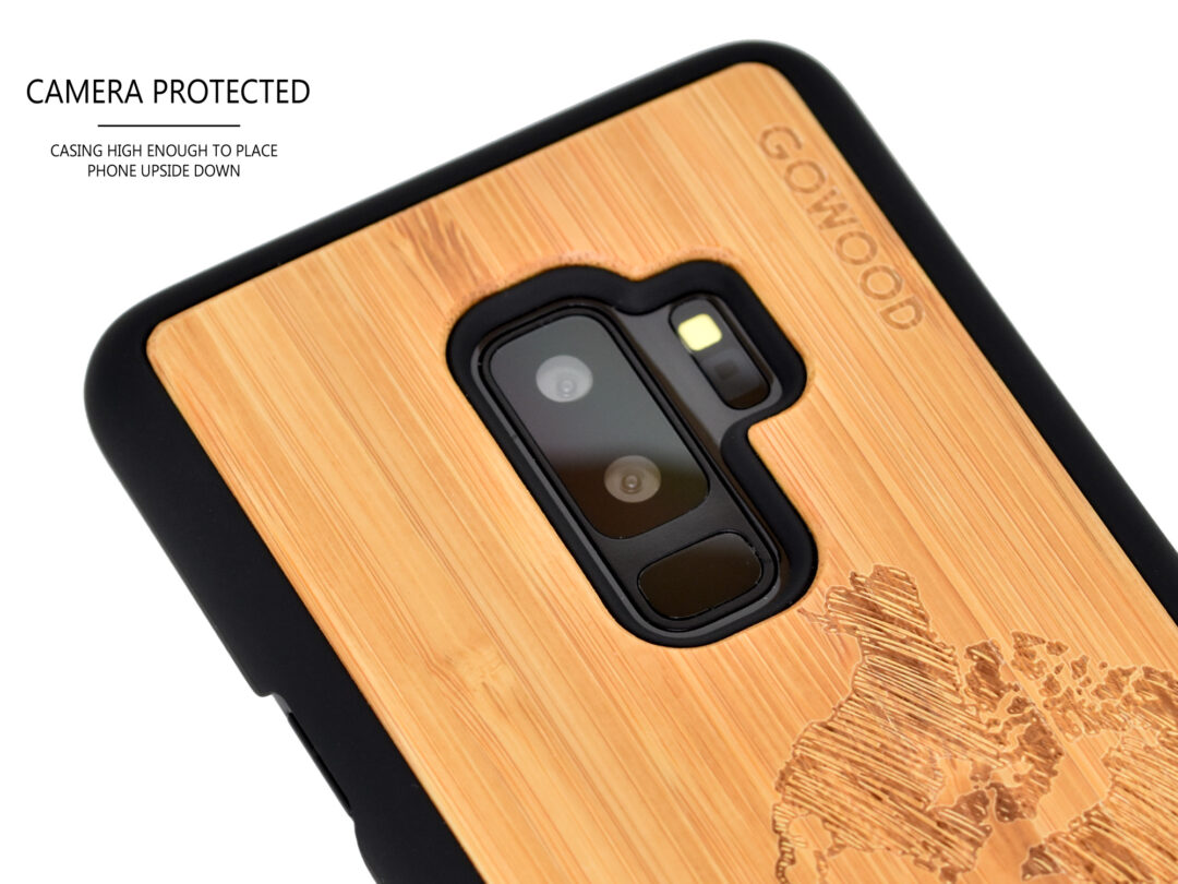 Samsung Galaxy S9 Plus wood case bamboo world map