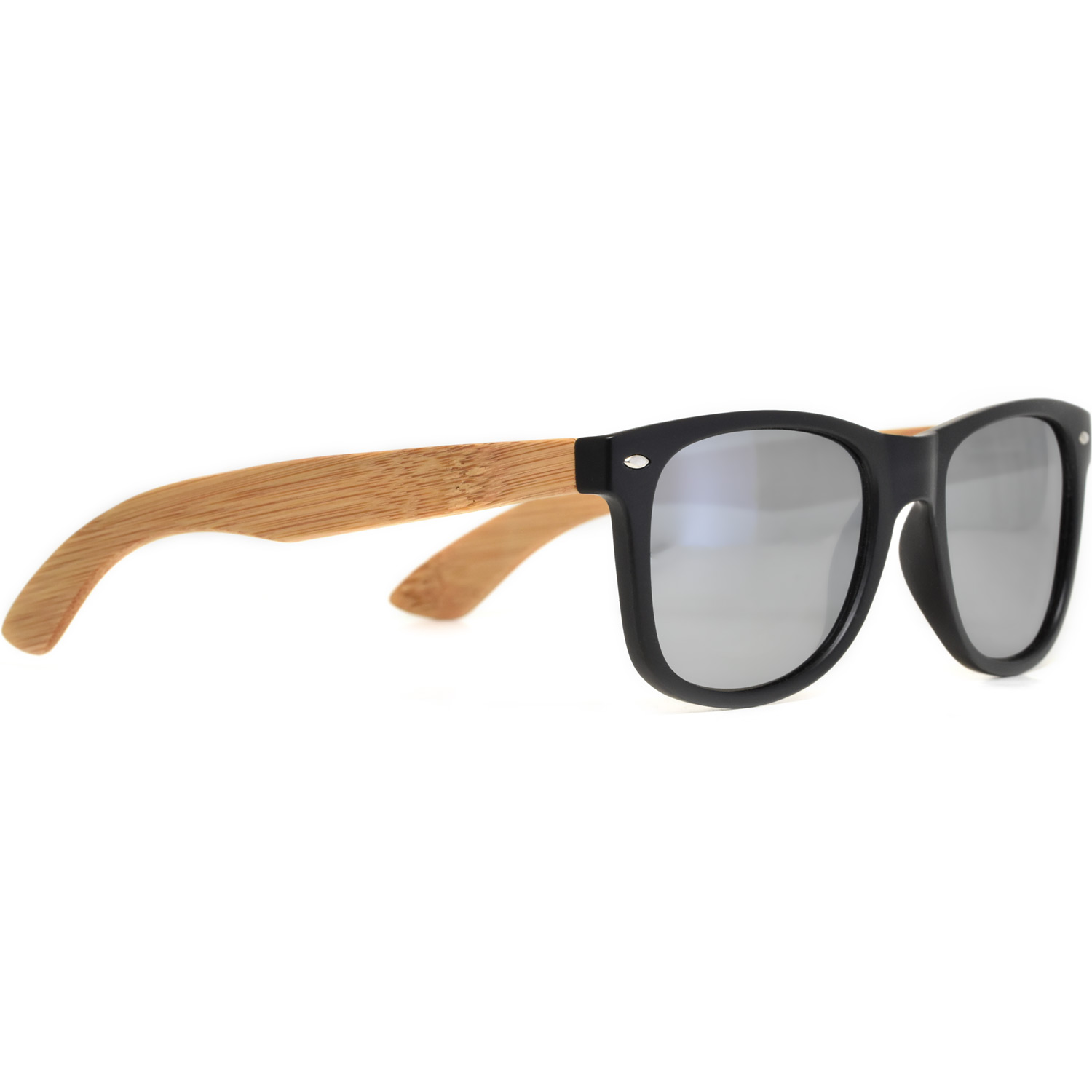 Bamboo wood wayfarer sunglasses silver lenses