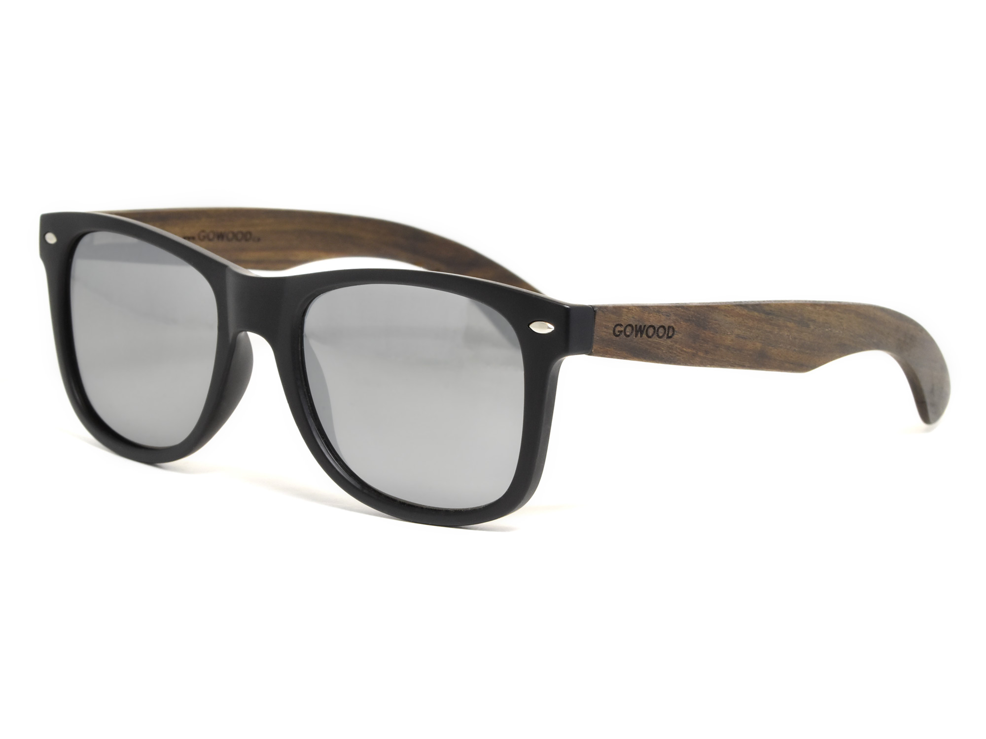 Ebony wood sunglasses with silver mirrored lenses