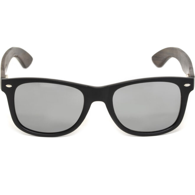 Ebony wood wayfarer sunglasses silver lenses acetate front frame