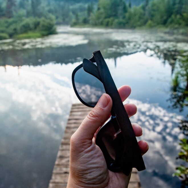 ebony wood classic style sunglasses blue lenses