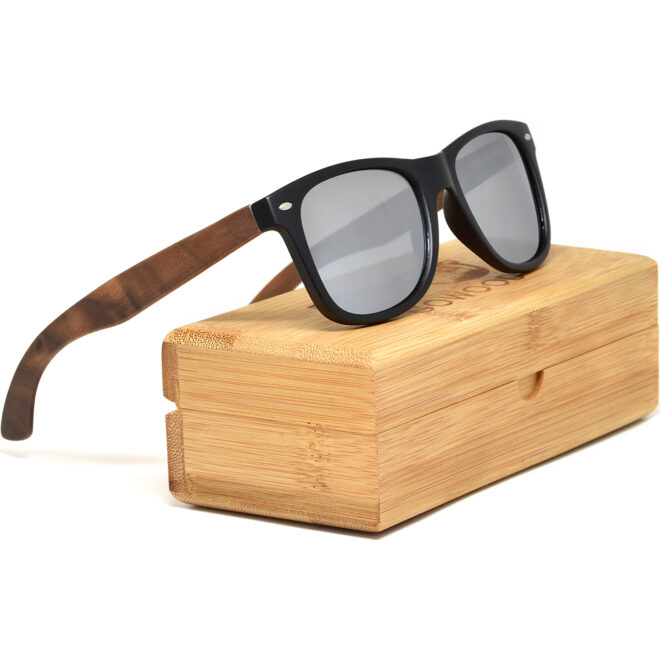 Walnut wood wayfarer sunglasses silver lenses