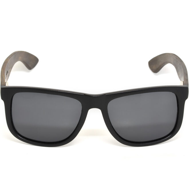 Square ebony wood sunglasses black polarized lenses acetate front