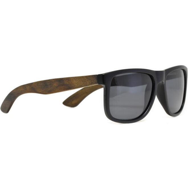 Square ebony wood sunglasses black polarized lenses right
