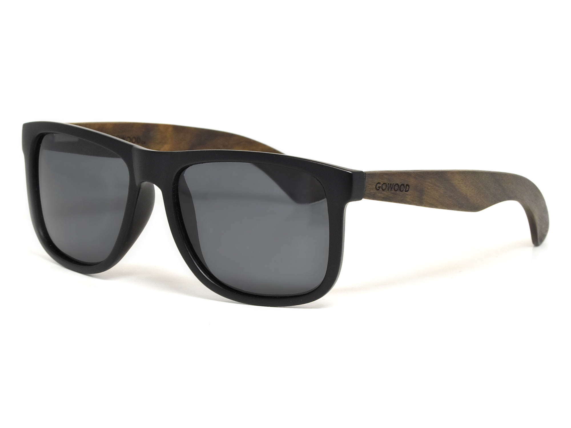 Square ebony wood sunglasses with black polarized lenses