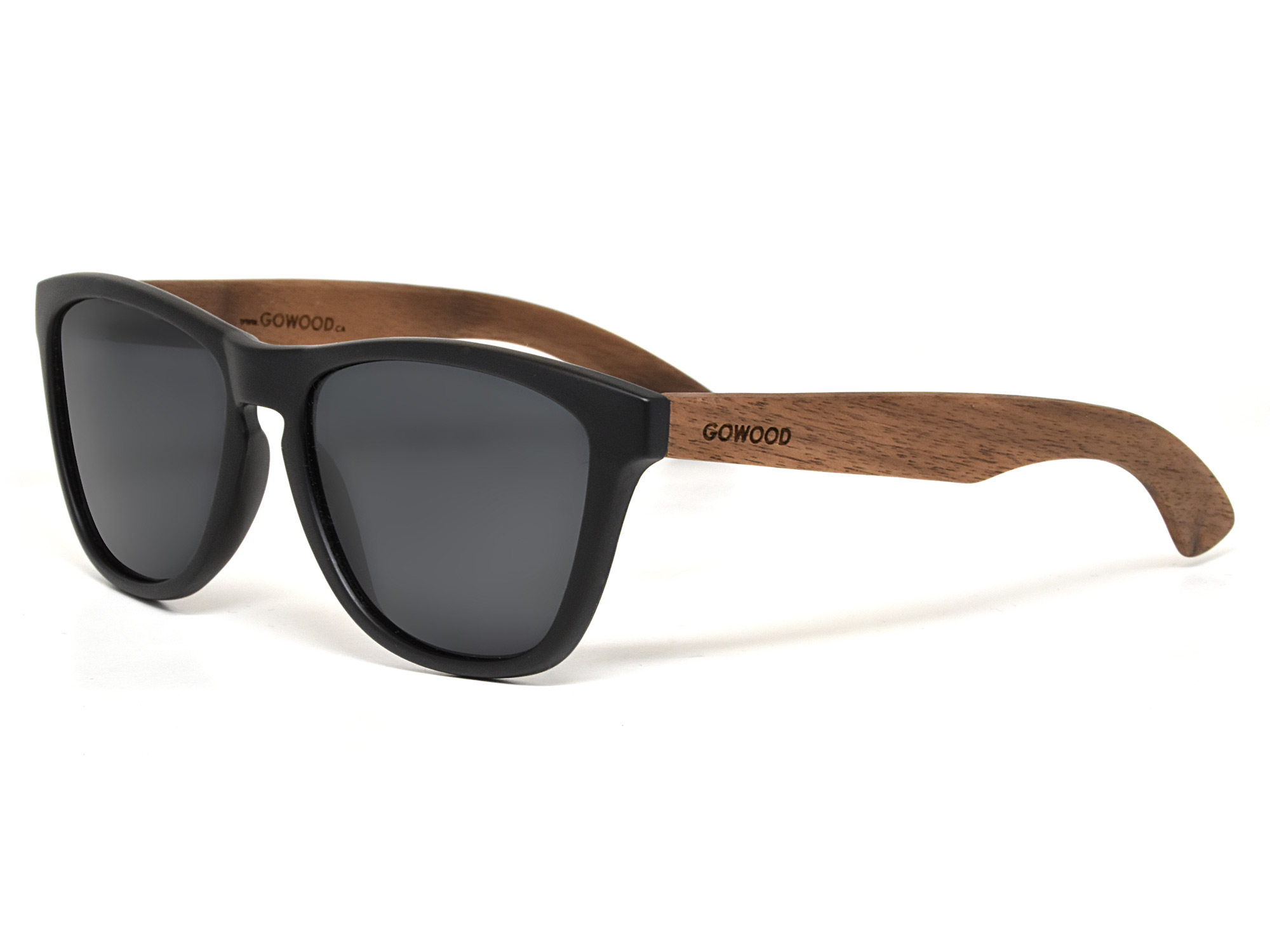 Classic walnut wood sunglasses with black polarized lenses