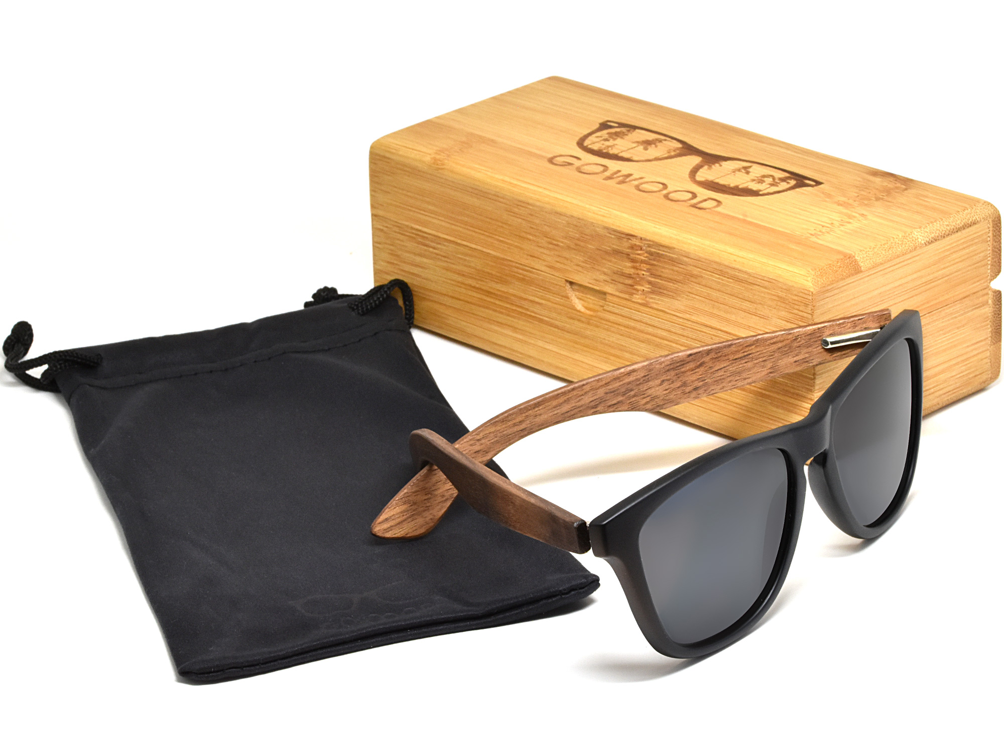 Classic Walnut Wood Sunglasses with Black Polarized Lenses Go Wood