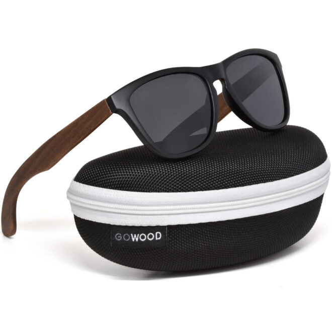 Classic walnut wood sunglasses black polarized lenses