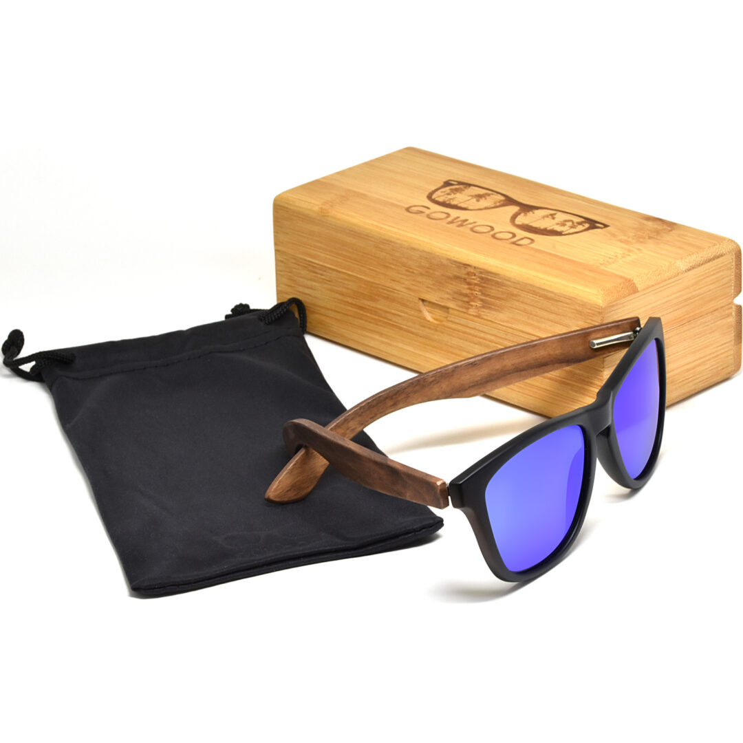Classic walnut wood sunglasses blue polarized lenses