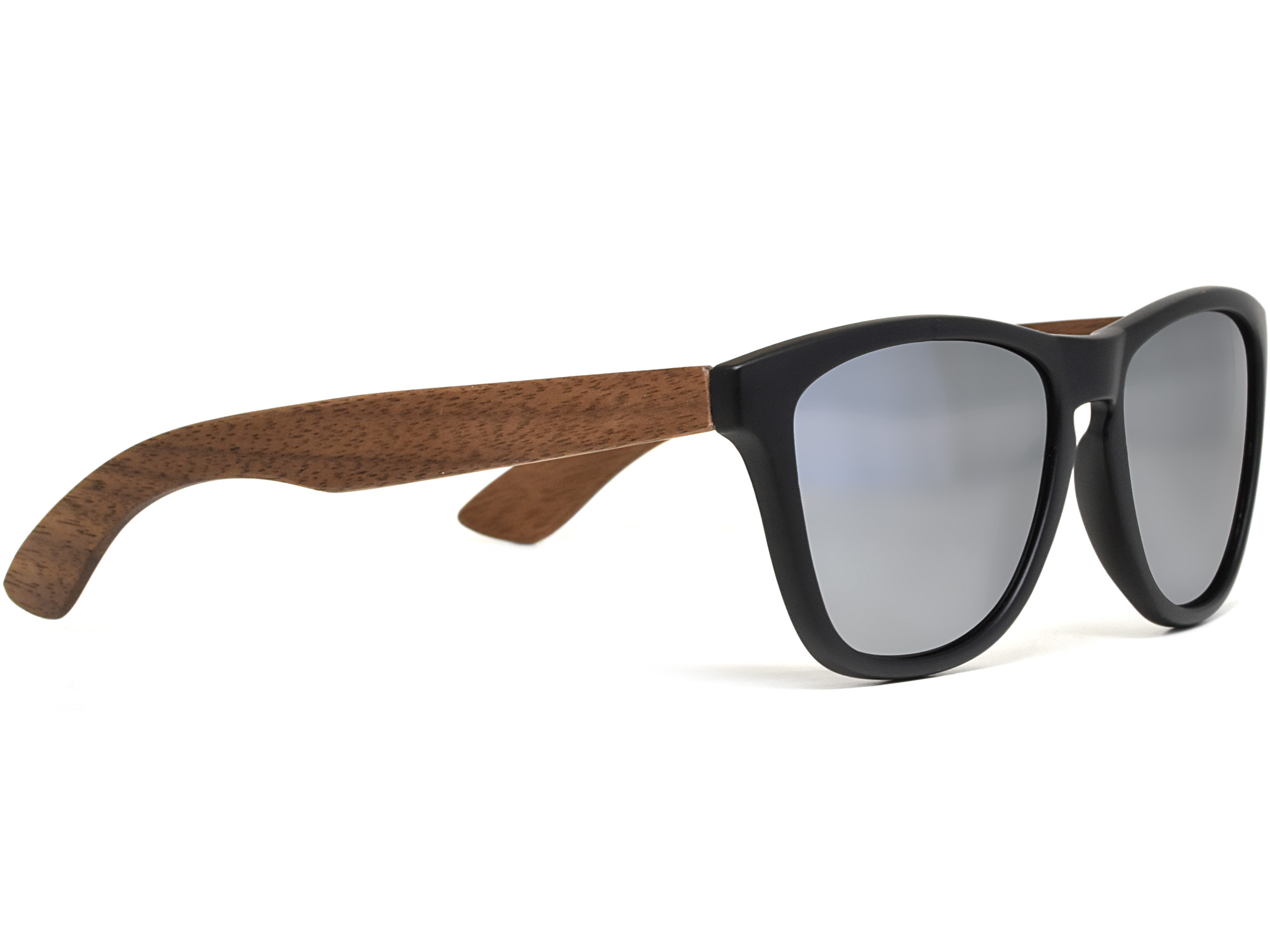 Classic Walnut Wood Sunglasses with Silver Mirrored Polarized Lenses