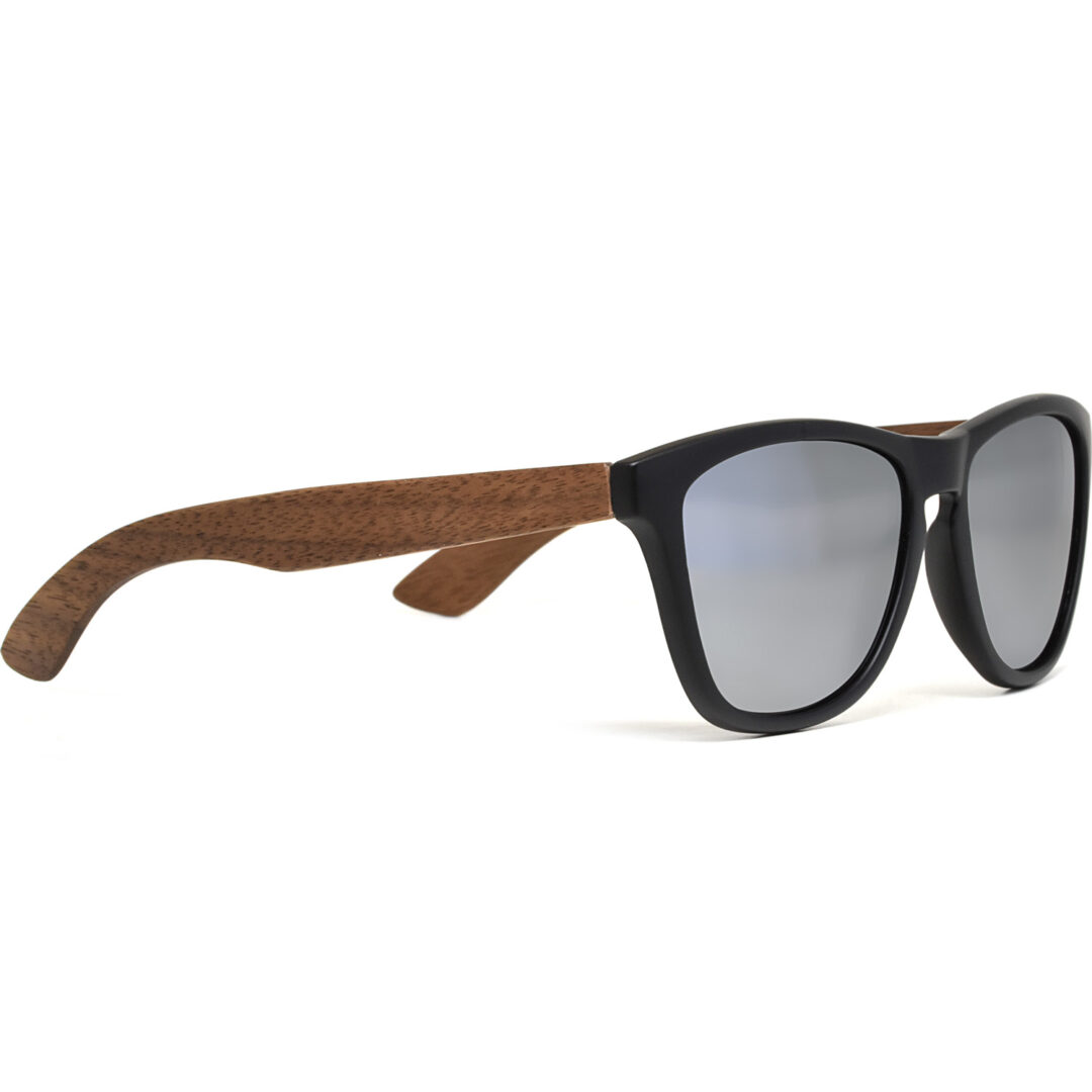 Classic walnut wood sunglasses silver mirrored polarized lenses