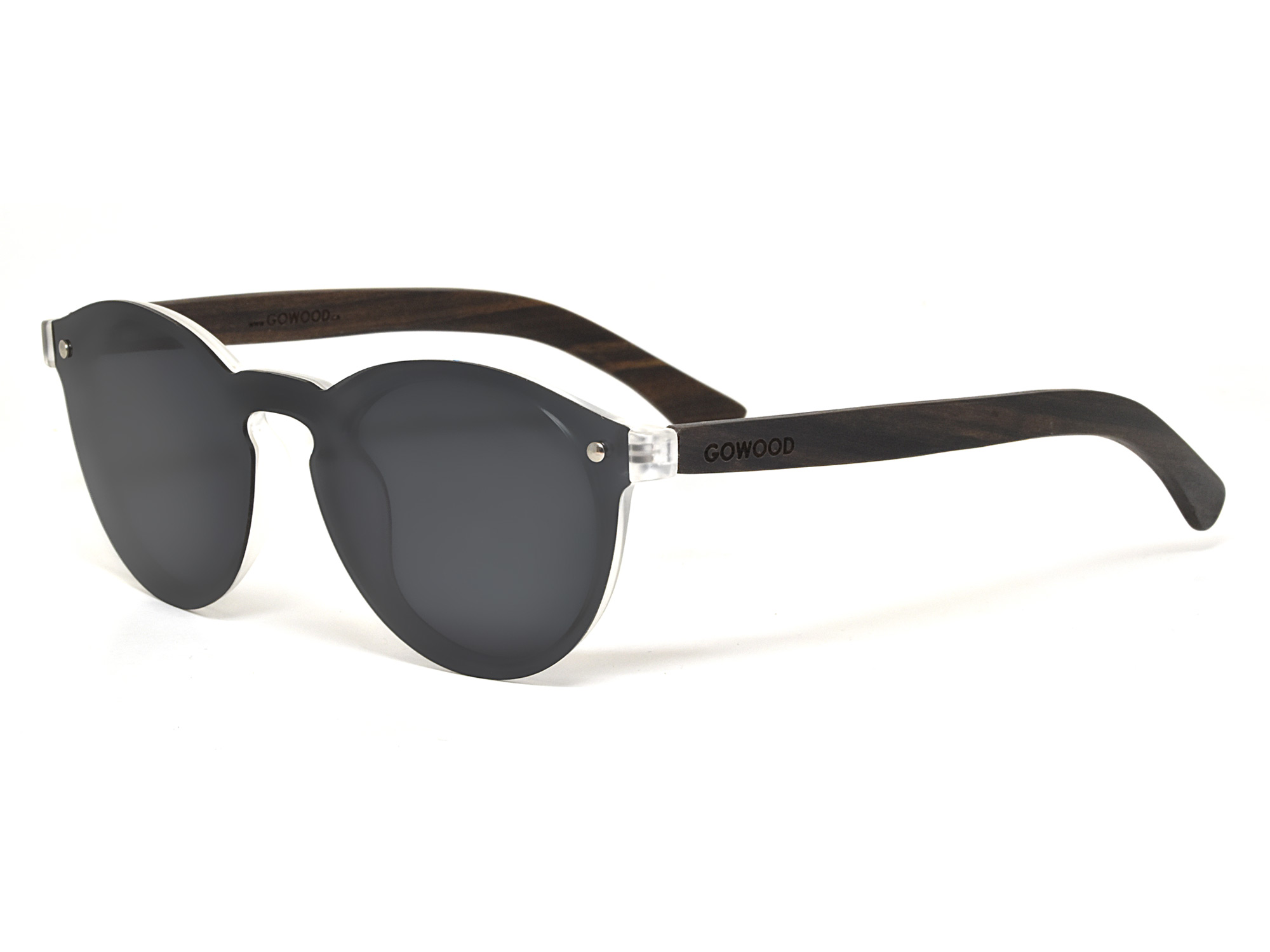 Round ebony wood sunglasses with dark grey polarized lens