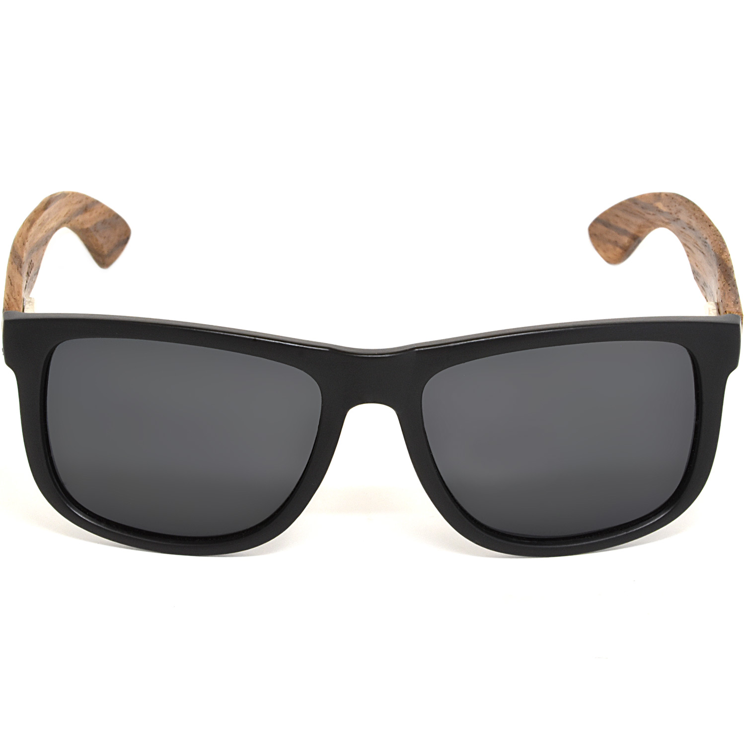 Square zebra wood sunglasses black polarized lenses acetate front