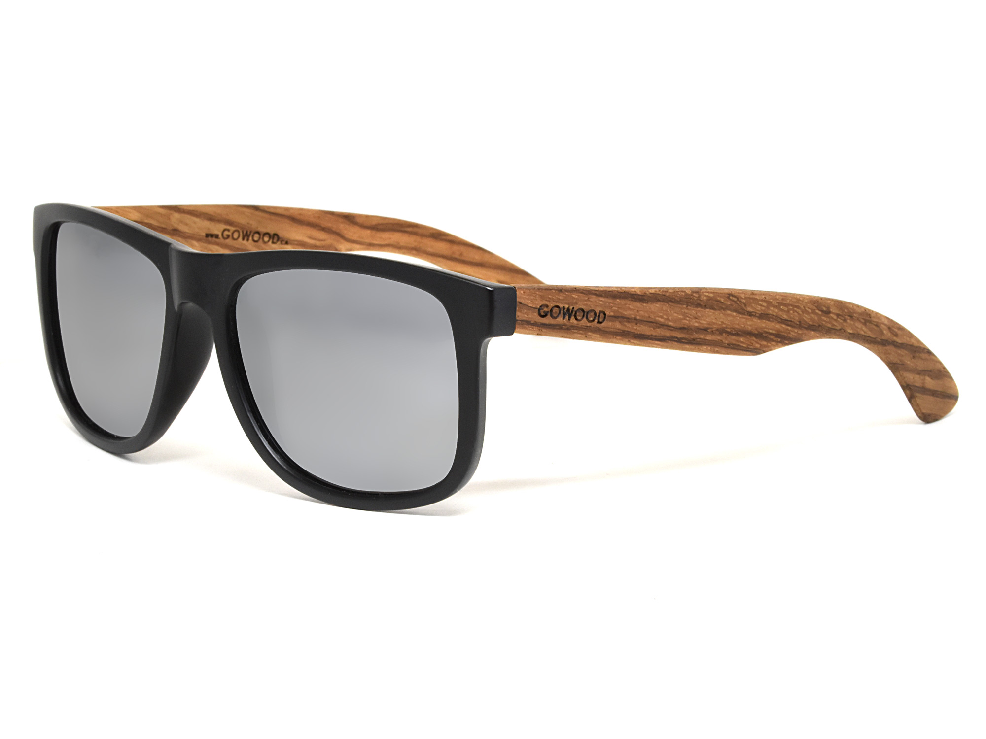 Square Zebra Wood Sunglasses with Silver Mirrored Polarized Lenses