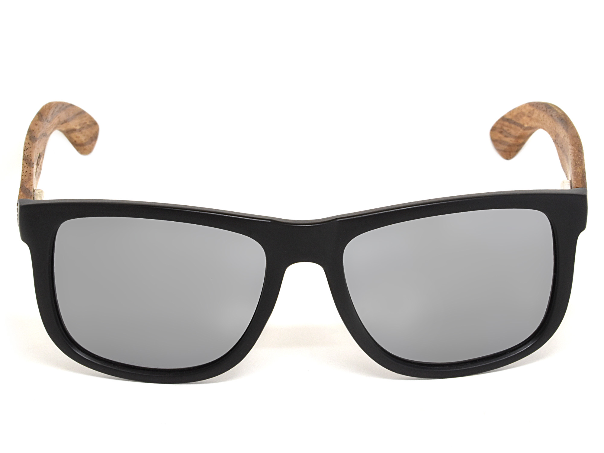 Square Zebra Wood Sunglasses with Silver Mirrored Polarized Lenses