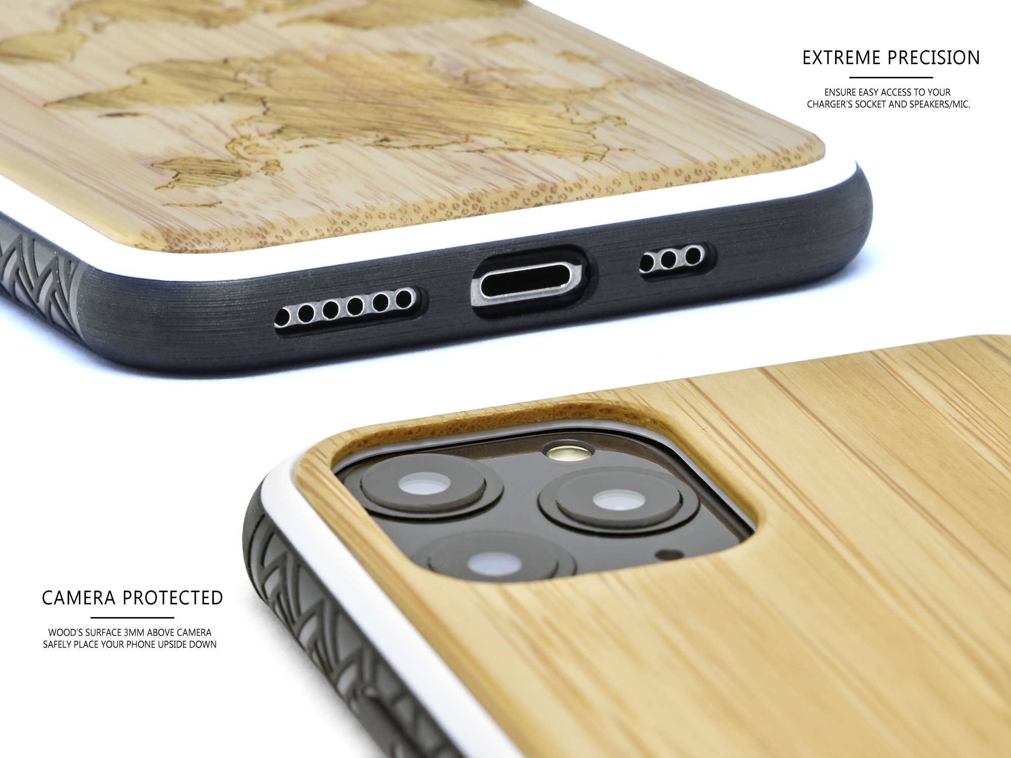 iPhone 11 Pro wood case bamboo world map