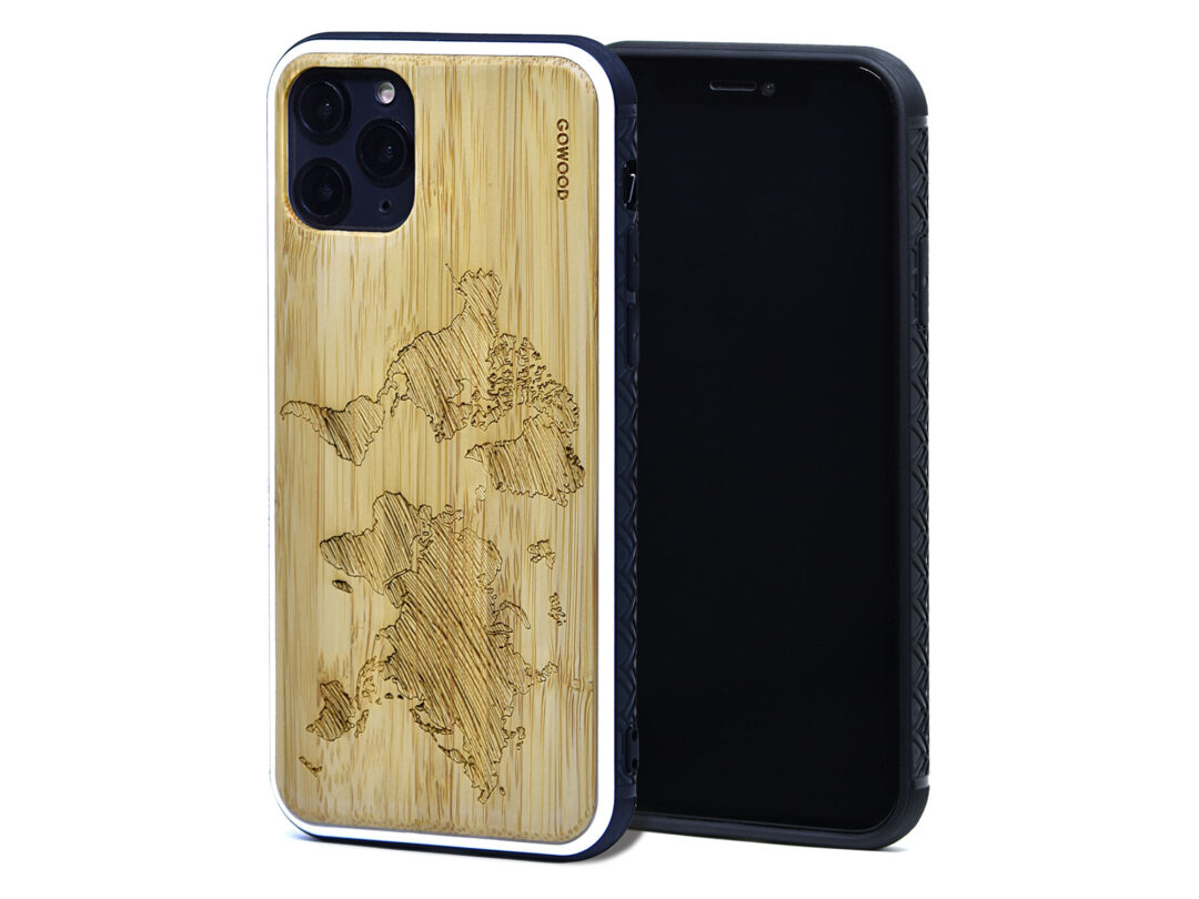 iPhone 11 Pro wood case bamboo world map front