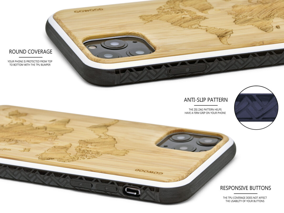 iPhone 11Pro wood case bamboo world map