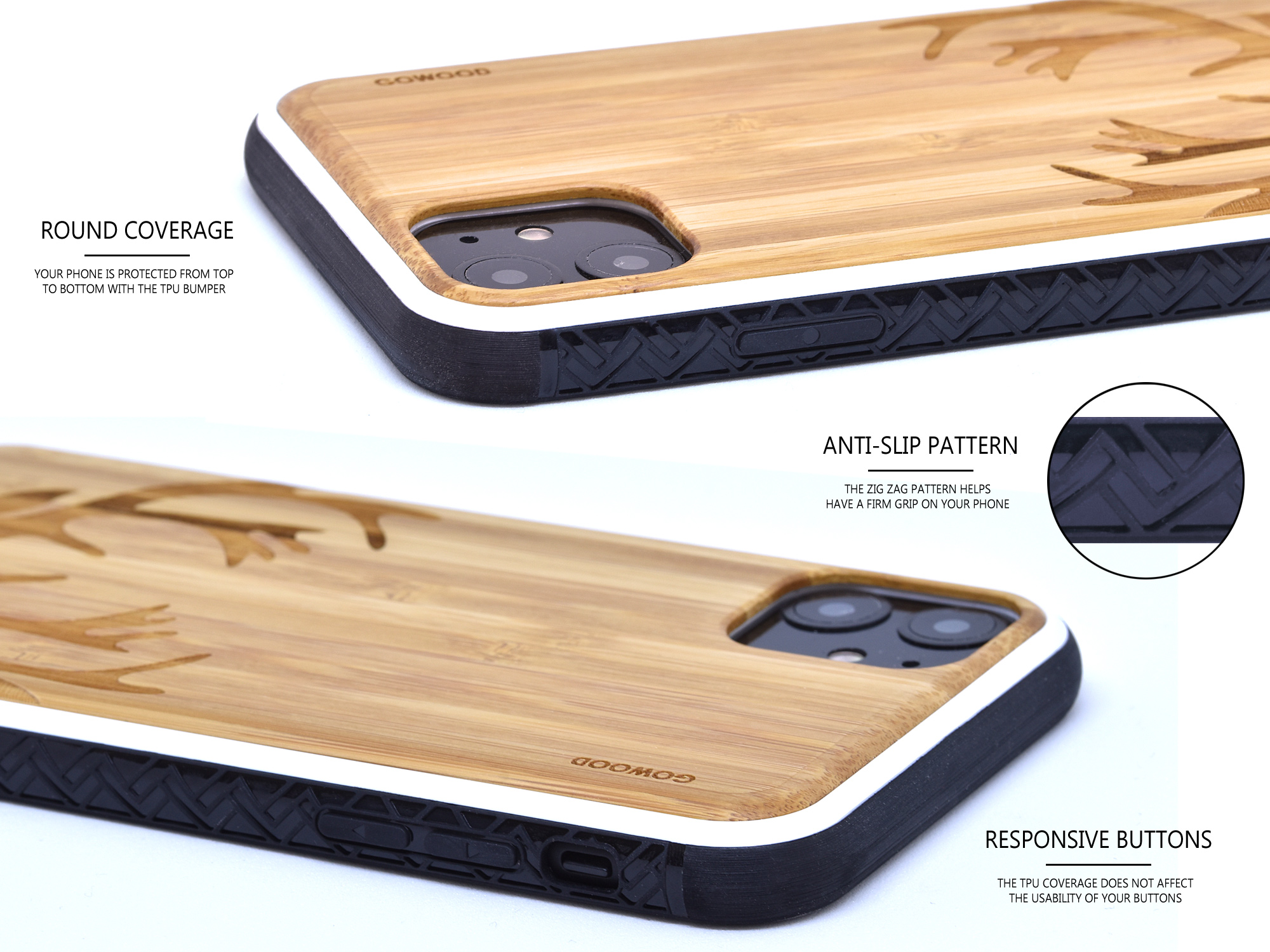 iPhone 11 wood case bamboo deer
