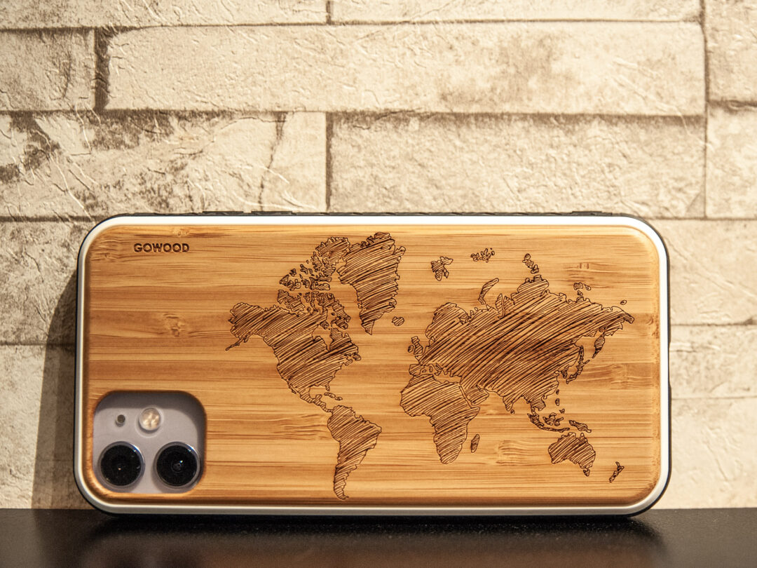iPhone 11 wood case bamboo world map