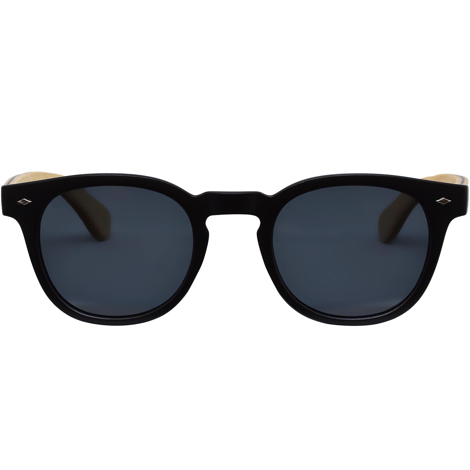 Round maple wood sunglasses black polarized lenses front