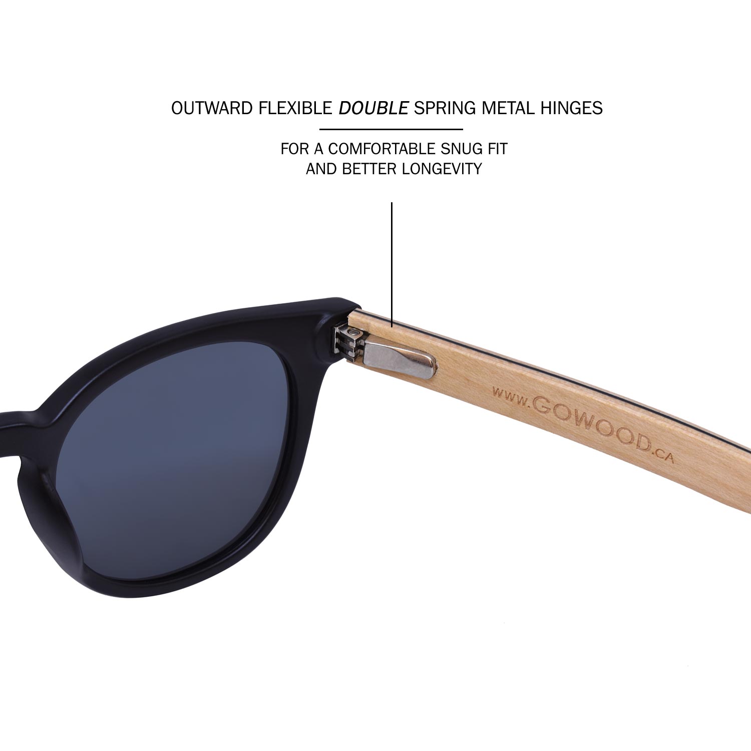 Round maple wood sunglasses black polarized lenses hinge