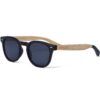 Round maple wood sunglasses with black polarized lenses
