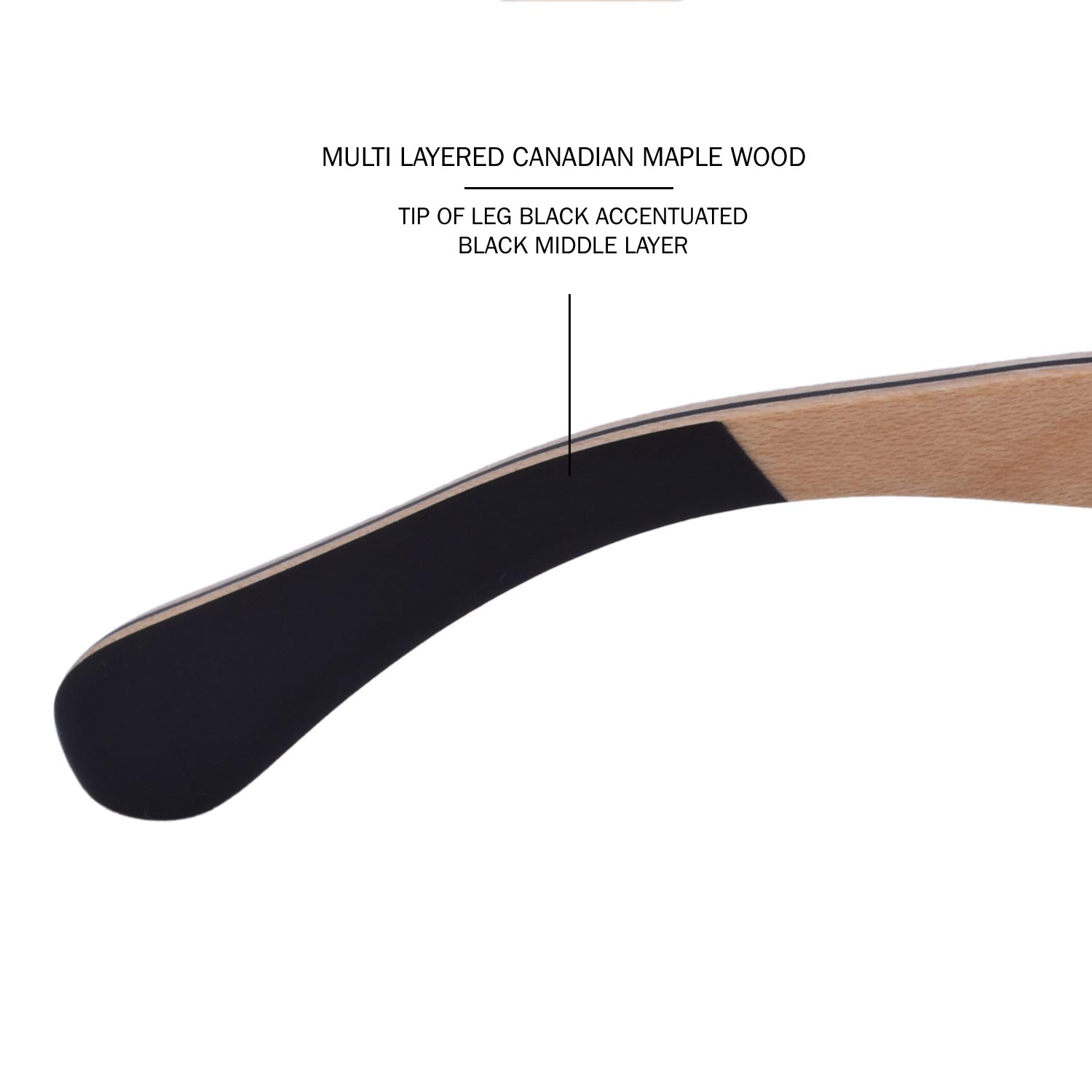 Round maple wood sunglasses black polarized lenses tip