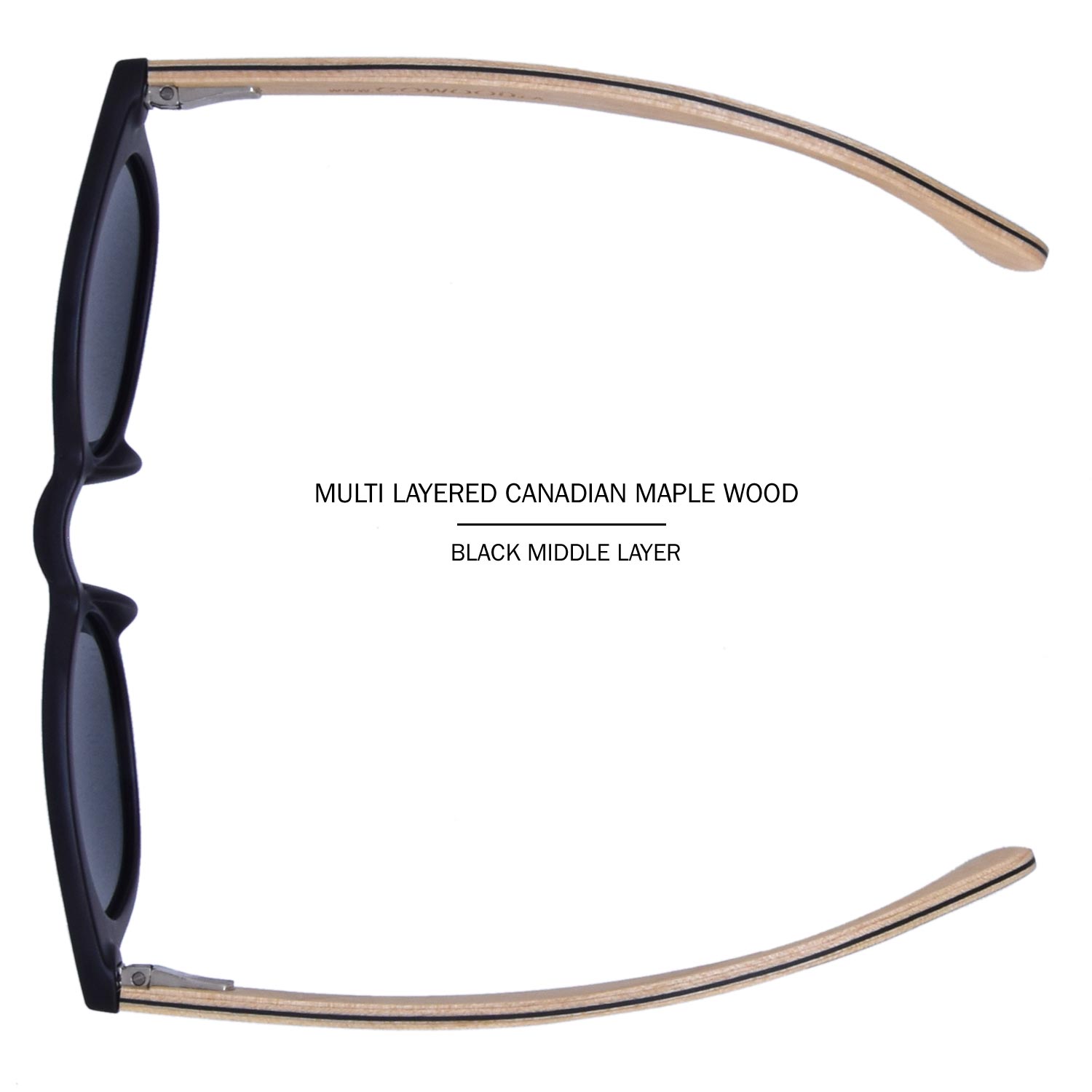 Round maple wood sunglasses black polarized lenses top