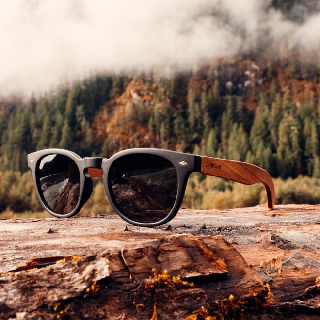 Round walnut wood sunglasses