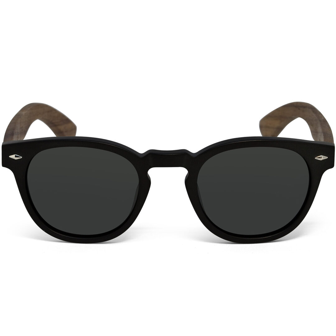 round walnut wood sunglasses black lenses