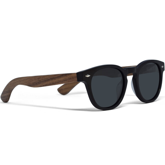 round walnut wood sunglasses black lenses