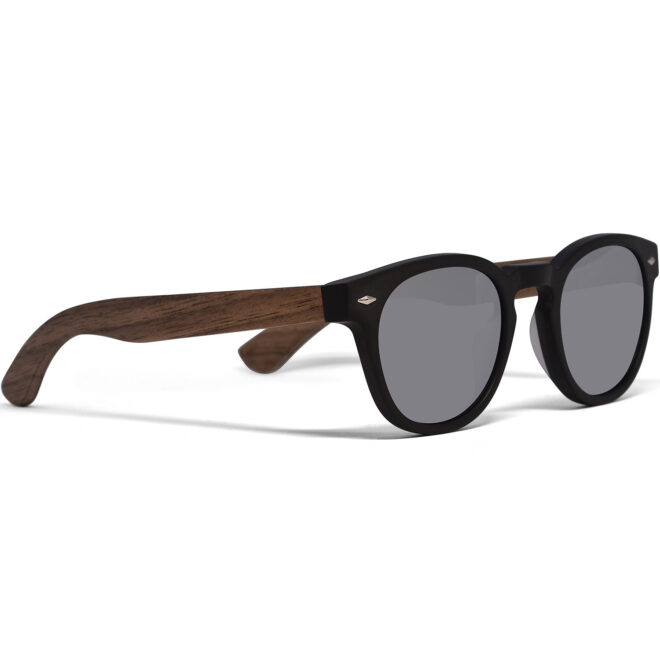 round walnut wood sunglasses silver mirrored lenses right
