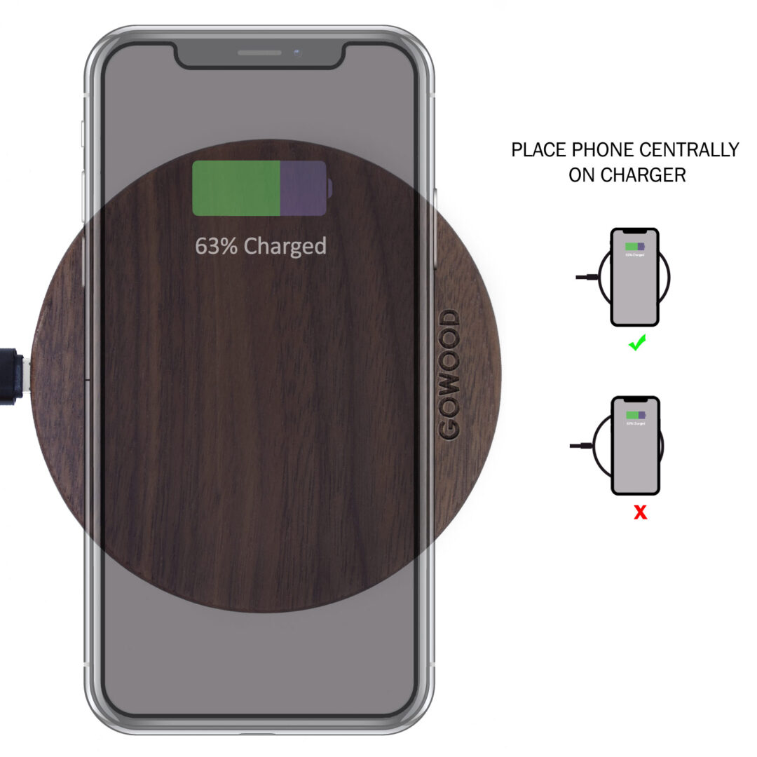 15W Fast charge walnut wood wireless charger positioning