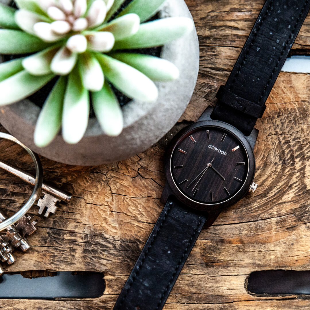 Black Sandalwood Watch with cork wristband