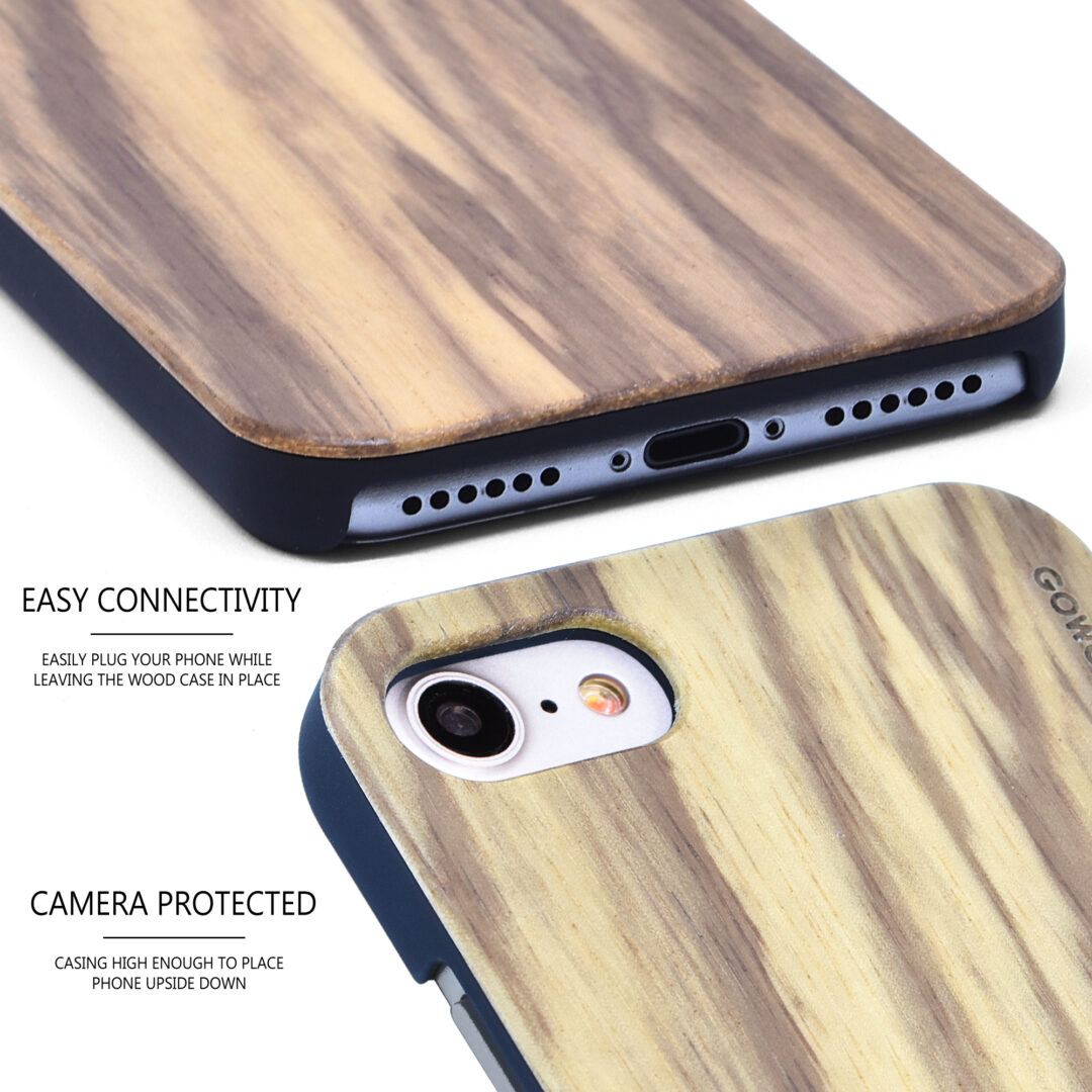 iPhone 7 8 and SE zebra wood case - camera view