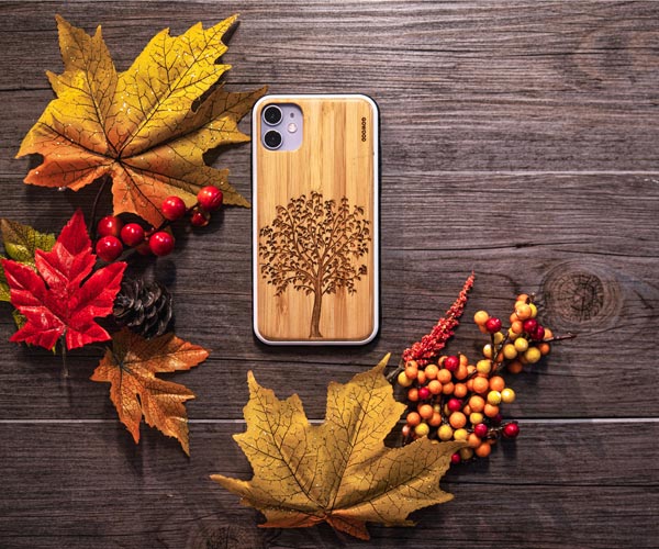 iPhone 11 bamboo wood case with tree print